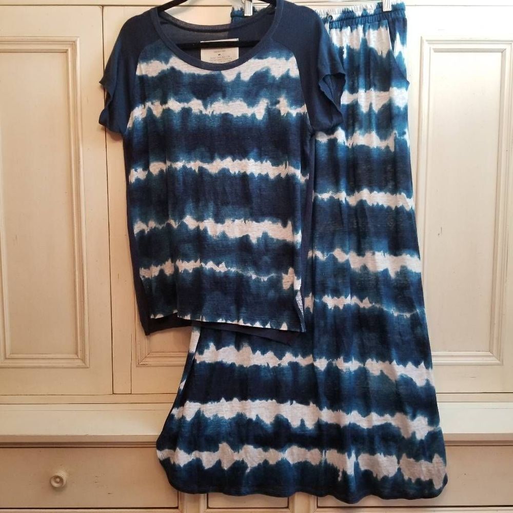Fine Collection 2 pc Shirt Skirt Teal Ivory M/L